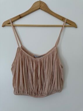 Zara Dusty Rose Peach Ruched Spaghetti-Strap Crop Cami Small